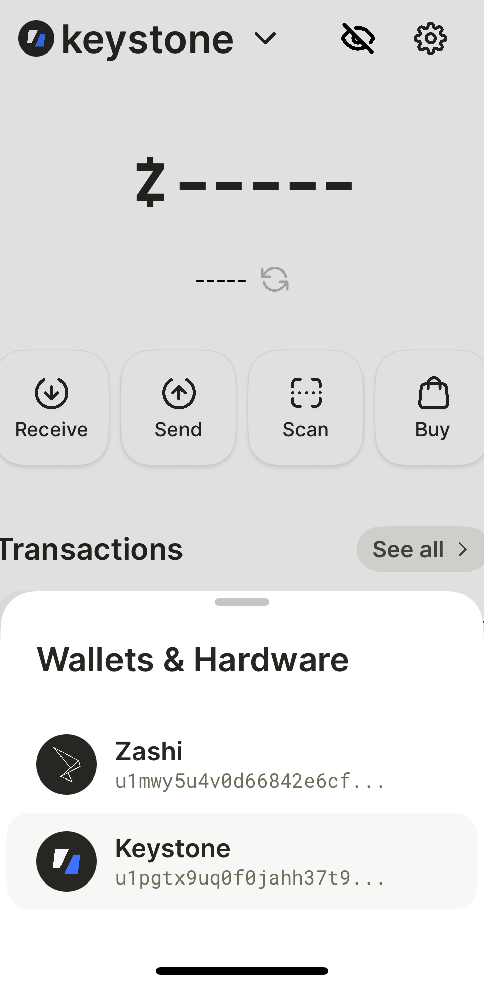 Zashi account switcher